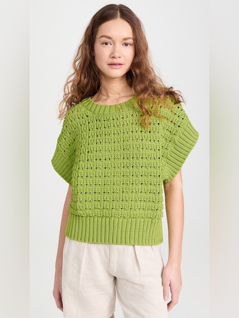 Varley Jenson Open Stitch Knit Vest in Apple Green